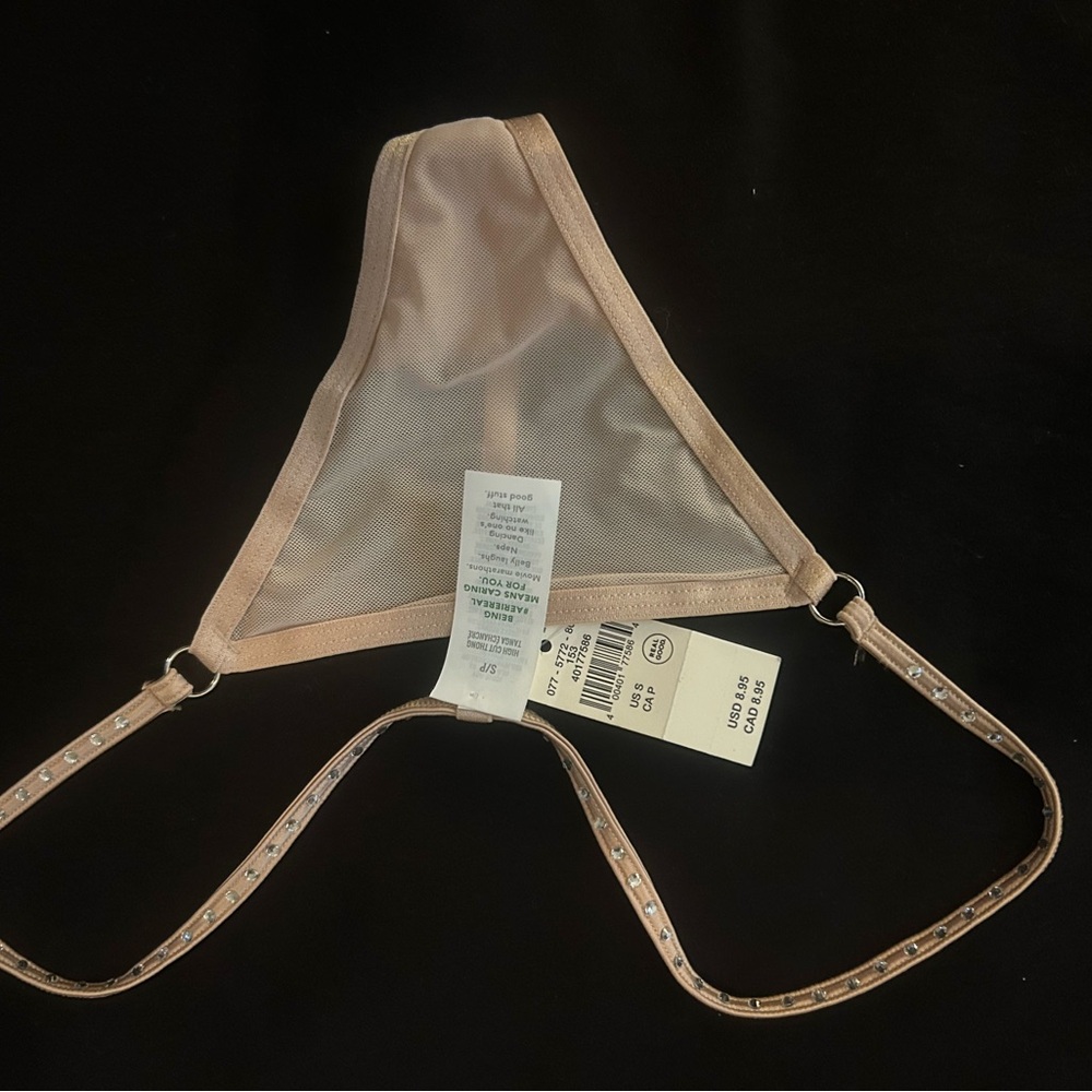 Aerie Blush Thong underwear with Rhinestone Straps
